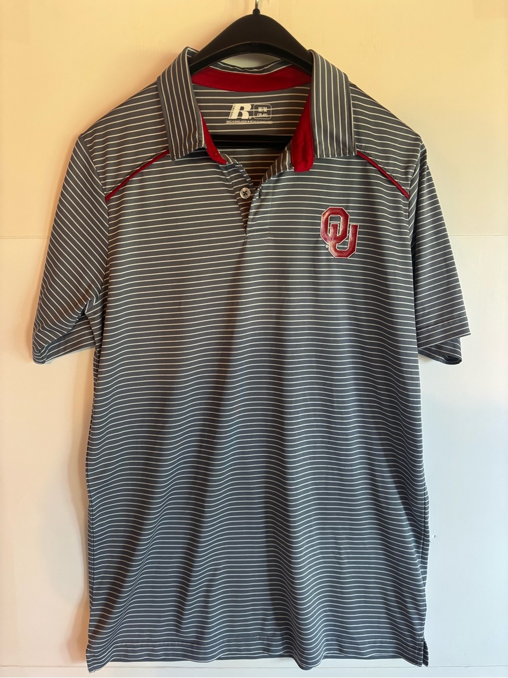 Oklahoma Sooners OU Logo Striped Polo Shirt Gray/Red Men's M